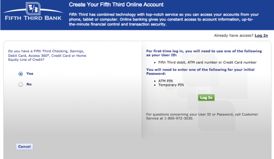fifth third bank enrollment page