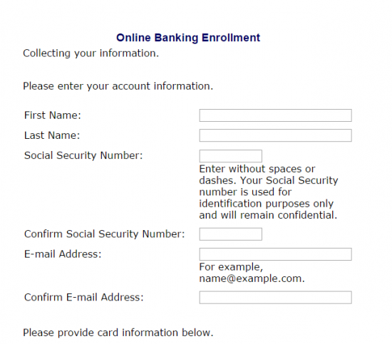 Ameris Bank online banking enrollment form