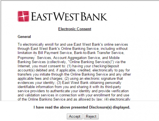 East West Bank Online Banking Enroll- Step 2