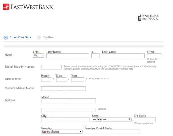 East West Bank Online Banking Enroll- Step 4