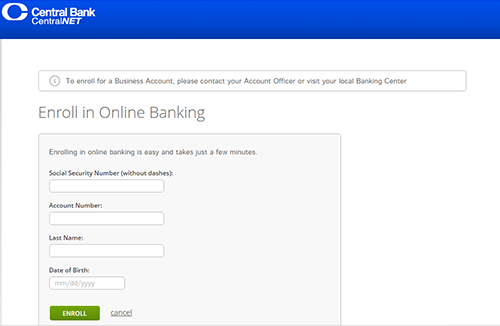 Online Banking Enrollment (screenshot)