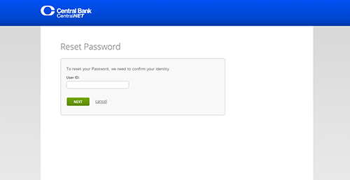 Central Bank Password Reset (screenshot)