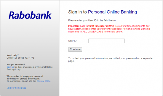 Rabobank Online Banking User ID