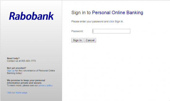 Rabobank Online Banking Enter Password