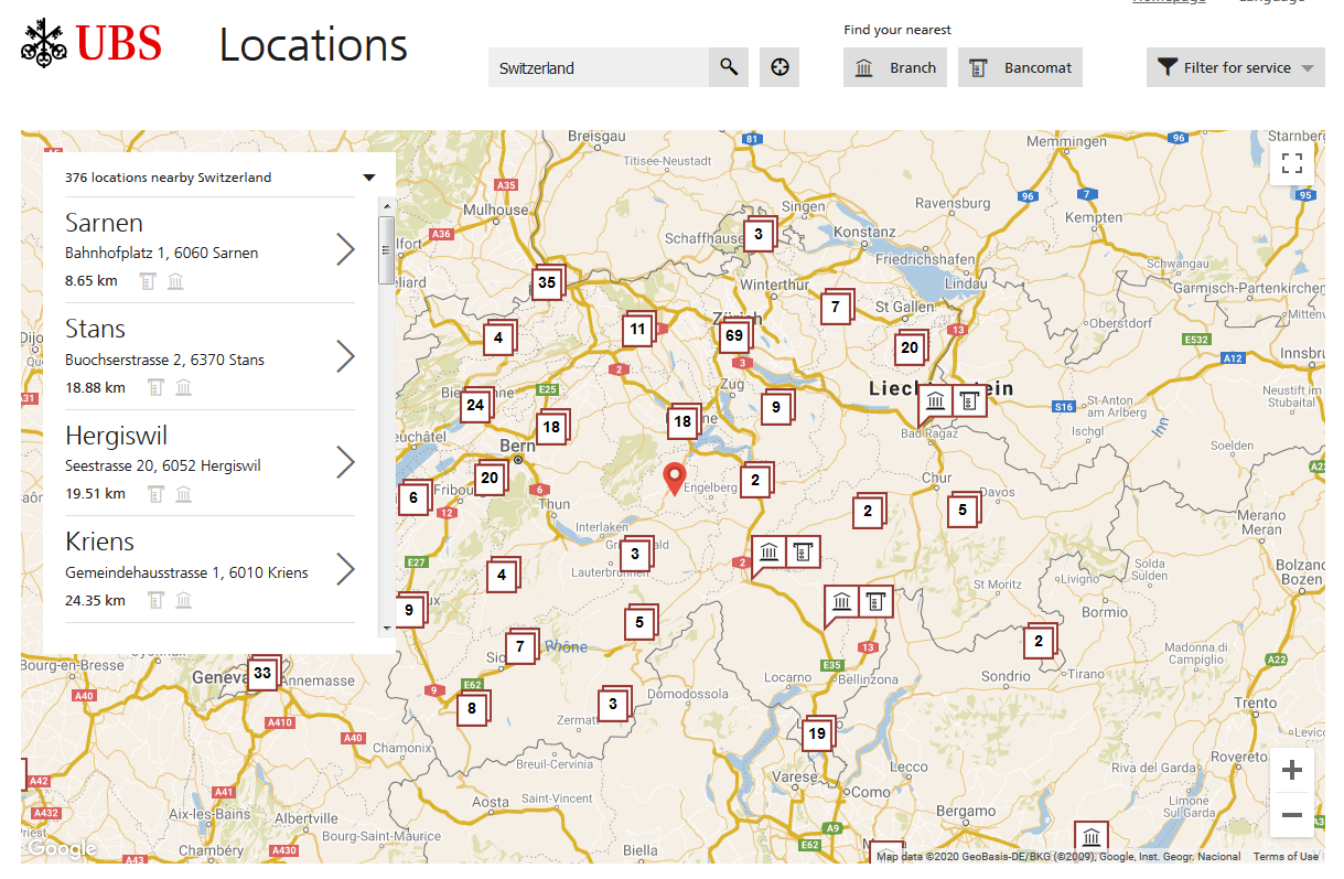 UBS Schweiz Locations